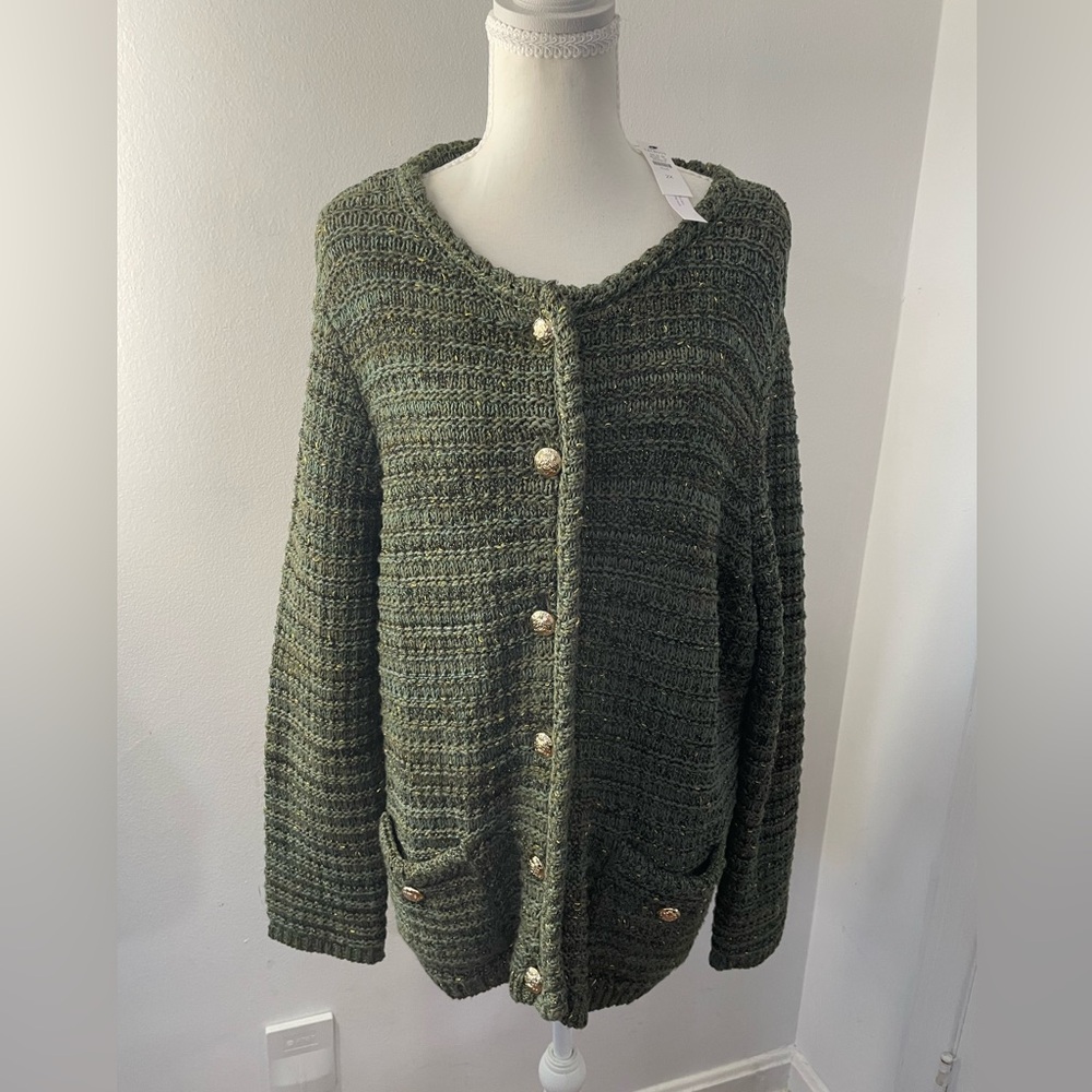 Talbots can Button-Up Tuck Stitch Crew Neck Cardigan